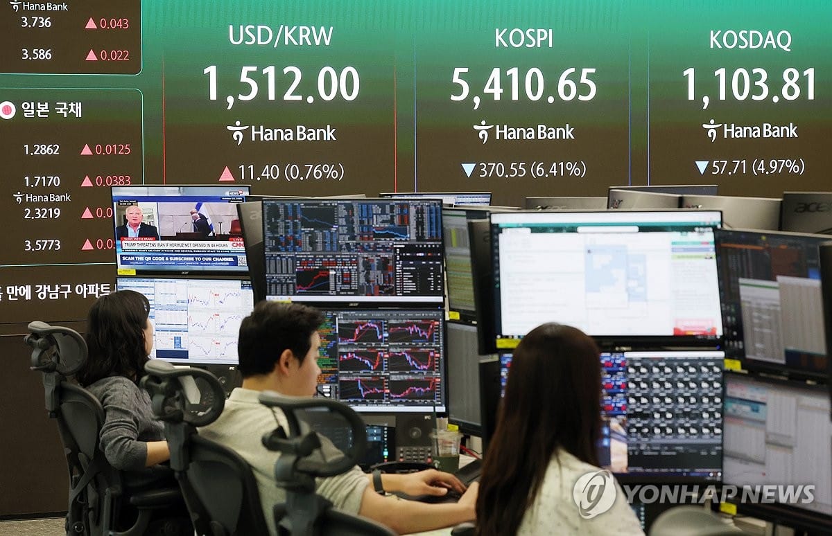 중동 전쟁 격화에 '검은 월요일'…코스피 6% 급락 5,400대 후퇴(종합) | 연합뉴스