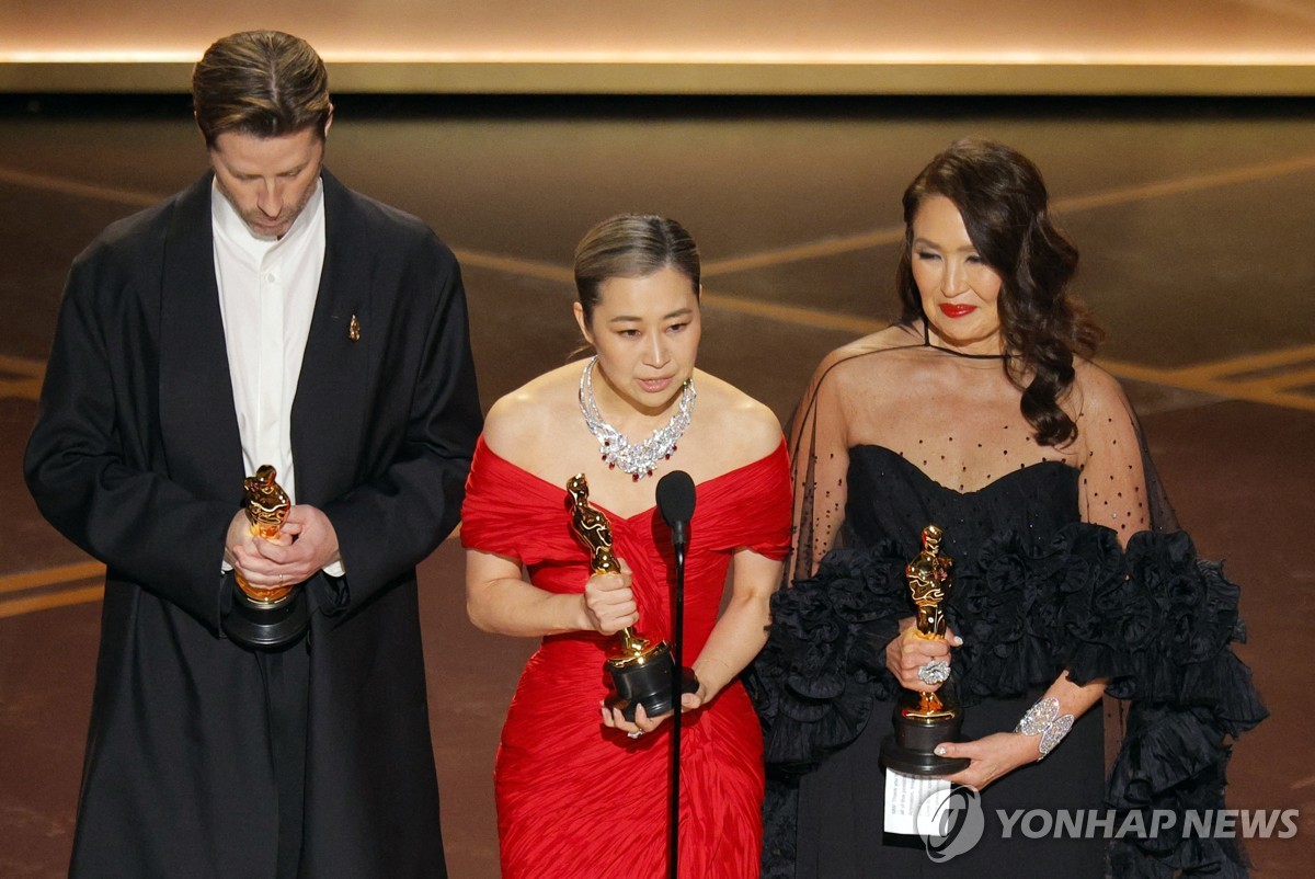 '케이팝 데몬 헌터스: 더 아카데미' 아카데미 장편 애니메이션상 수상 장면 [로이터 연합뉴스]