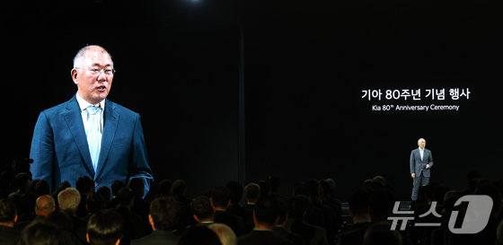 Chung Euisun, chairman of Hyundai Motor Group, speaks at Kia’s 80th anniversary event in Asia, Dec. 5, 2025. / Courtesy of News1