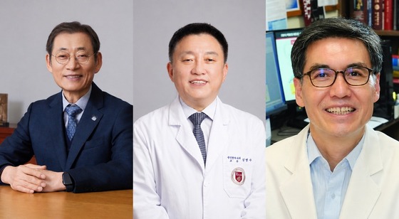 Oh Il-hwan, Director of the Functional Cell Therapy Center at Catholic University (from left), Kim Byung-soo, Professor of Hematology and Oncology at Korea University College of Medicine, and Kim Dong-wook, Professor of Physiology at Yonsei University College of Medicine (Provided by The Catholic University of Korea, Korea University, and Yonsei University)