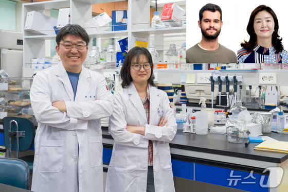 Professor Choi Jin-Wook and Ph.D. candidate Lee Hye-Young of the Department of Biological Sciences at GIST (from left), MSK Ph.D. candidate Erik Cardoso, and Professor Lee Ju-Hyun (from top left to right) (Provided by GIST) / News1