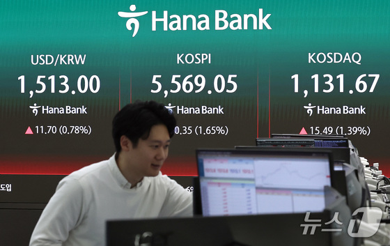 On Thursday morning, market conditions such as the KOSPI and KOSDAQ were displayed on the electronic board in the Hana Bank dealing room in Jung-gu, Seoul 2026.4.2 / News1