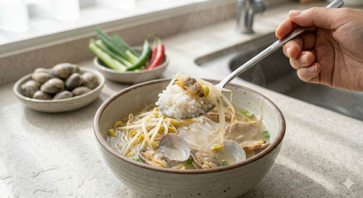 &nbsp;   Clam and bean-sprout soup (AI-created to aid reader understanding)