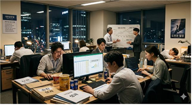 더 좋은 조건을 얻기 위해 힘들게 일하는 직장인들 ⓒAI 제작