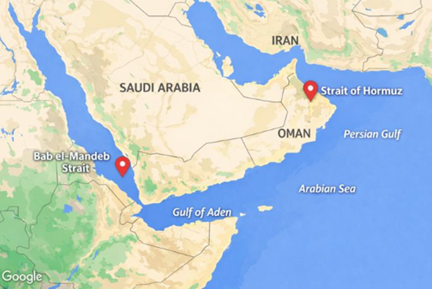 호르무즈 해협(오른쪽)과 바브엘만데브 해협. ⓒ구글 지도 캡처