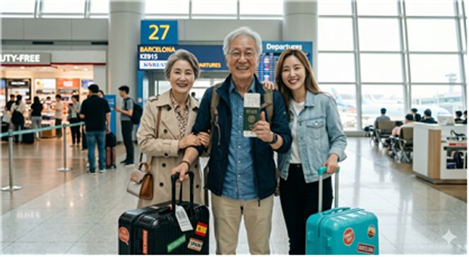건강을 완전히 회복한 후 가족과 해외여행을 떠나는 모습. 해당 사진은 AI로 제작됨ⓒ