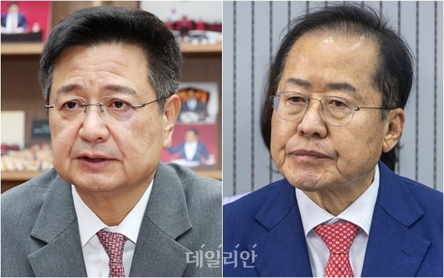 김장겸(왼쪽) 국민의힘 의원, 홍준표 전 대구시장 ⓒ데일리안 홍금표 기자