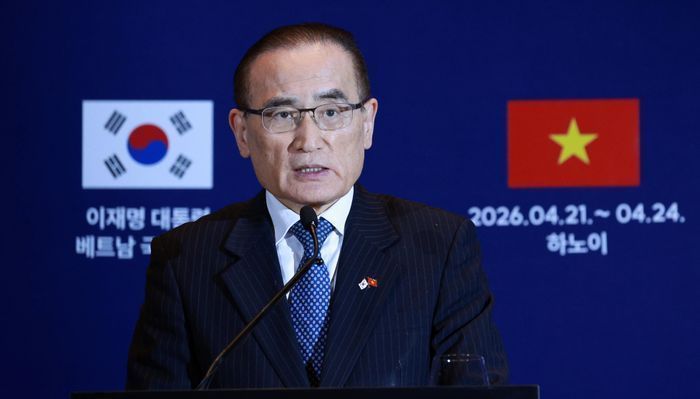 위성락 국가안보실장이 23일(현지 시간) 베트남 하노이 프레스센터 내 중앙기자실에서 순방 관련 브리핑을 하고 있다. ⓒ뉴시스