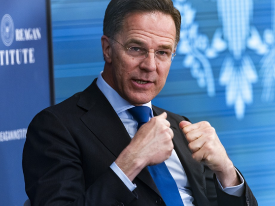 마르크 뤼터 나토(NATO·북대서양조약기구) 사무총장이 9일(현지시간) 워싱턴DC 로널드레이건재단 주최 행사에 참석해 발언하고 있다. ⓒ로이터/연합뉴스