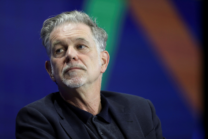 FILE PHOTO: Reed Hastings, Co-CEO, Netflix speaks at the 2021 Milken Institute Global Conference in Beverly Hills, California, U.S. October 18, 2021. REUTERS/David Swanson/File Photo