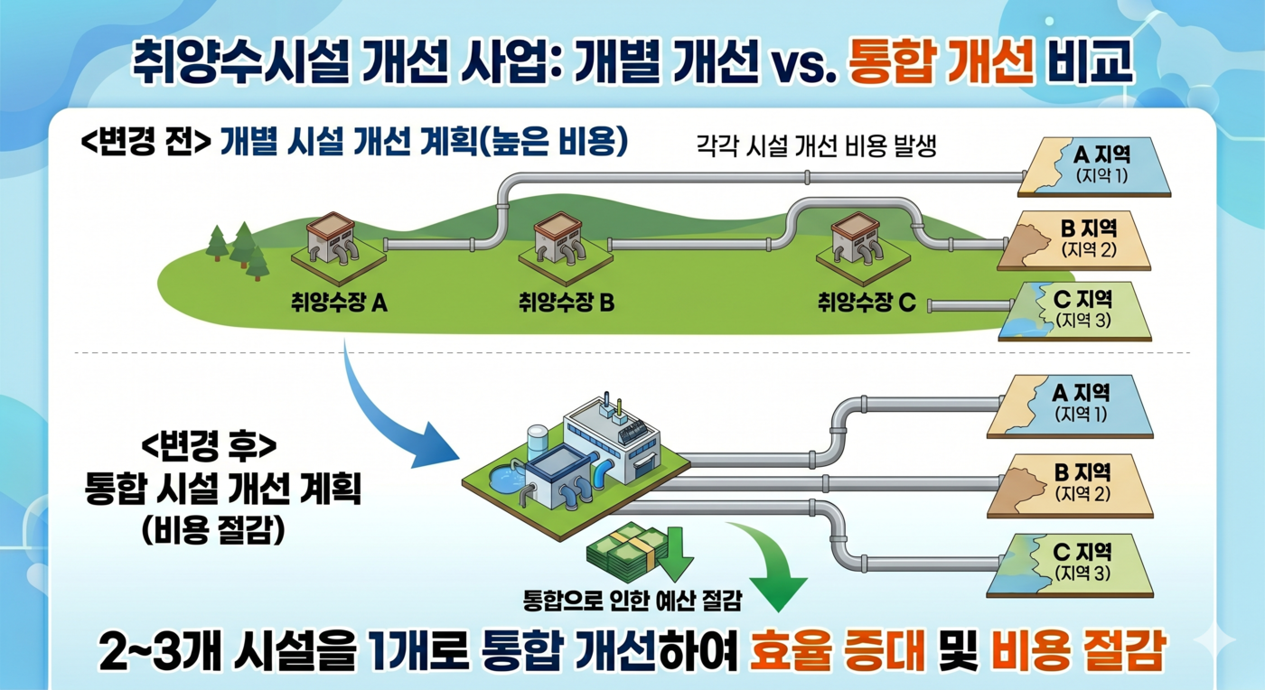 취·양수장의 개별 개선과 통합 개선 비교 모식도
