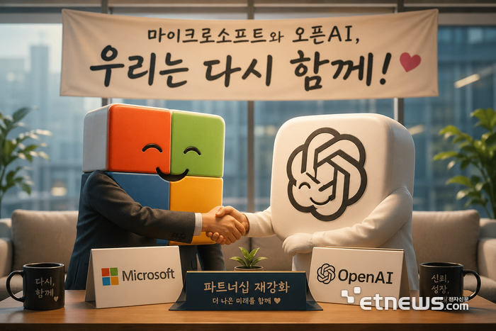오픈AI와 마이크로소프트(MS)의 갈등 봉합 관련 생성형 AI 이미지.