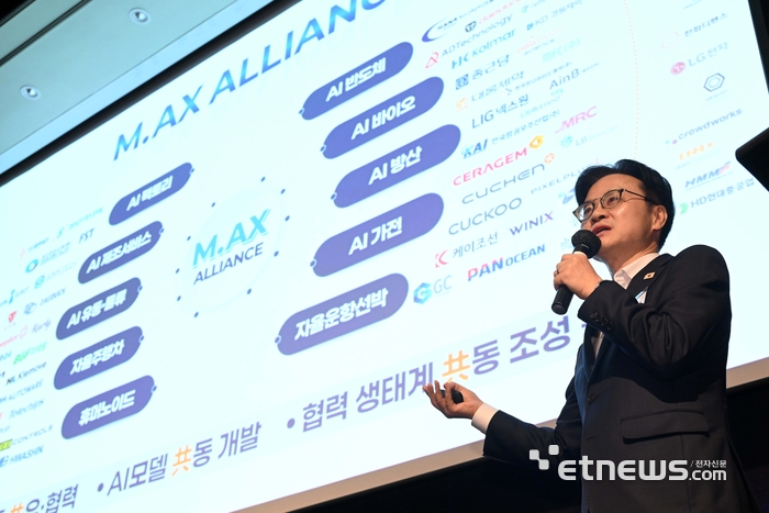 산업통상부와 한국중견기업연합회가 주최한 '김정관 산업통상부 장관 초청 제190회 중견기업 CEO 오찬 강연회'가 3일 서울 용산구 그랜드하얏트호텔에서 열렸다. 김정관 산업통상부 장관이 '새로운 대항해 시대:8대 키워드 A·L·L·I·A·N·C·E'를 주제로 강연을 하고 있다. 김민수기자 mskim@etnews.com