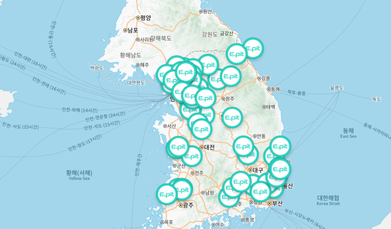 현대자동차가 운영 중인 E-PIT 지역 분포도. E-PIT 홈페이지 캡처 