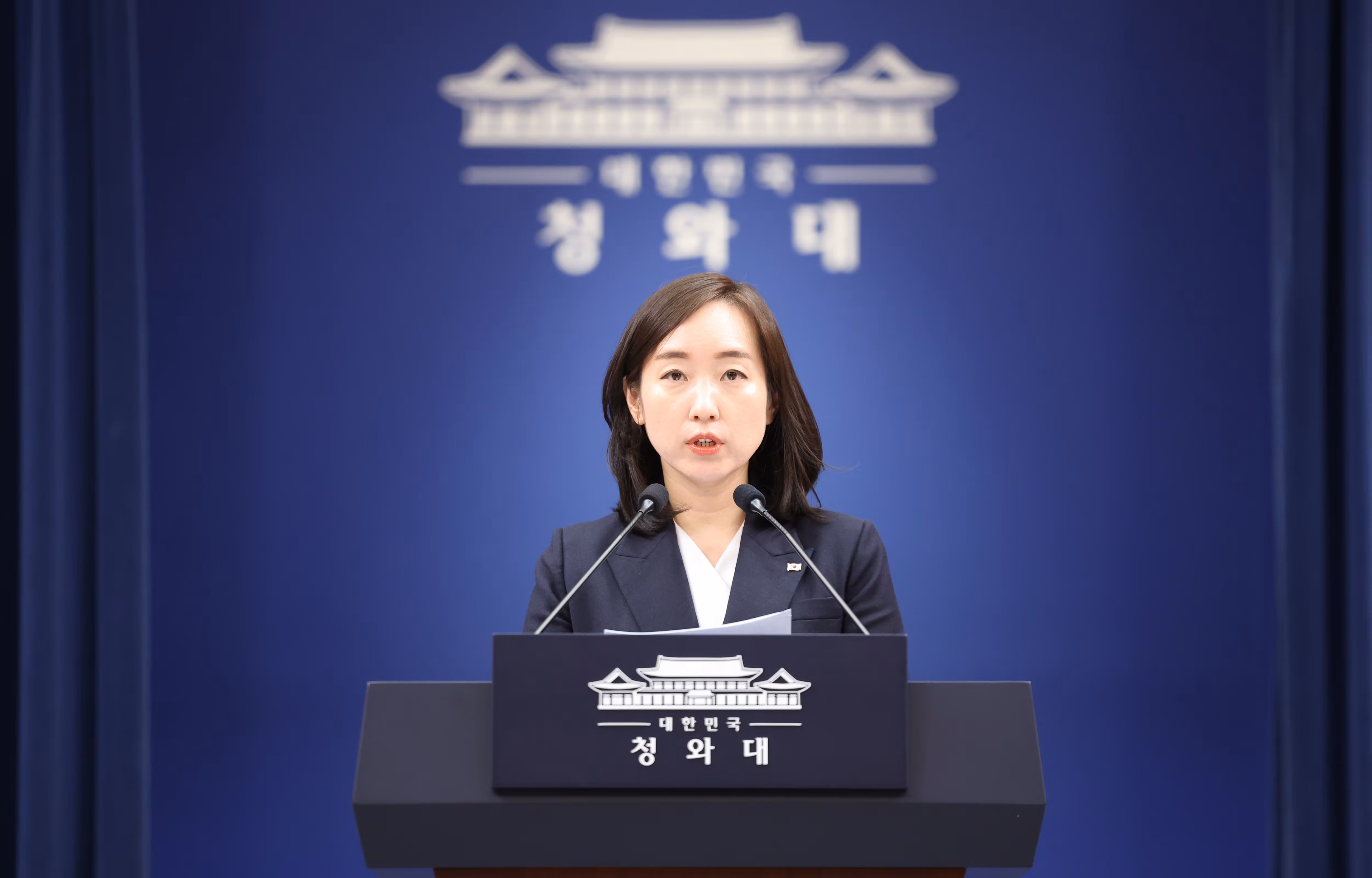 전은수 대변인이 지난 12일 청와대 춘추관에서 비상경제 현안점검회의 관련 브리핑을 하고 있다. /뉴스1