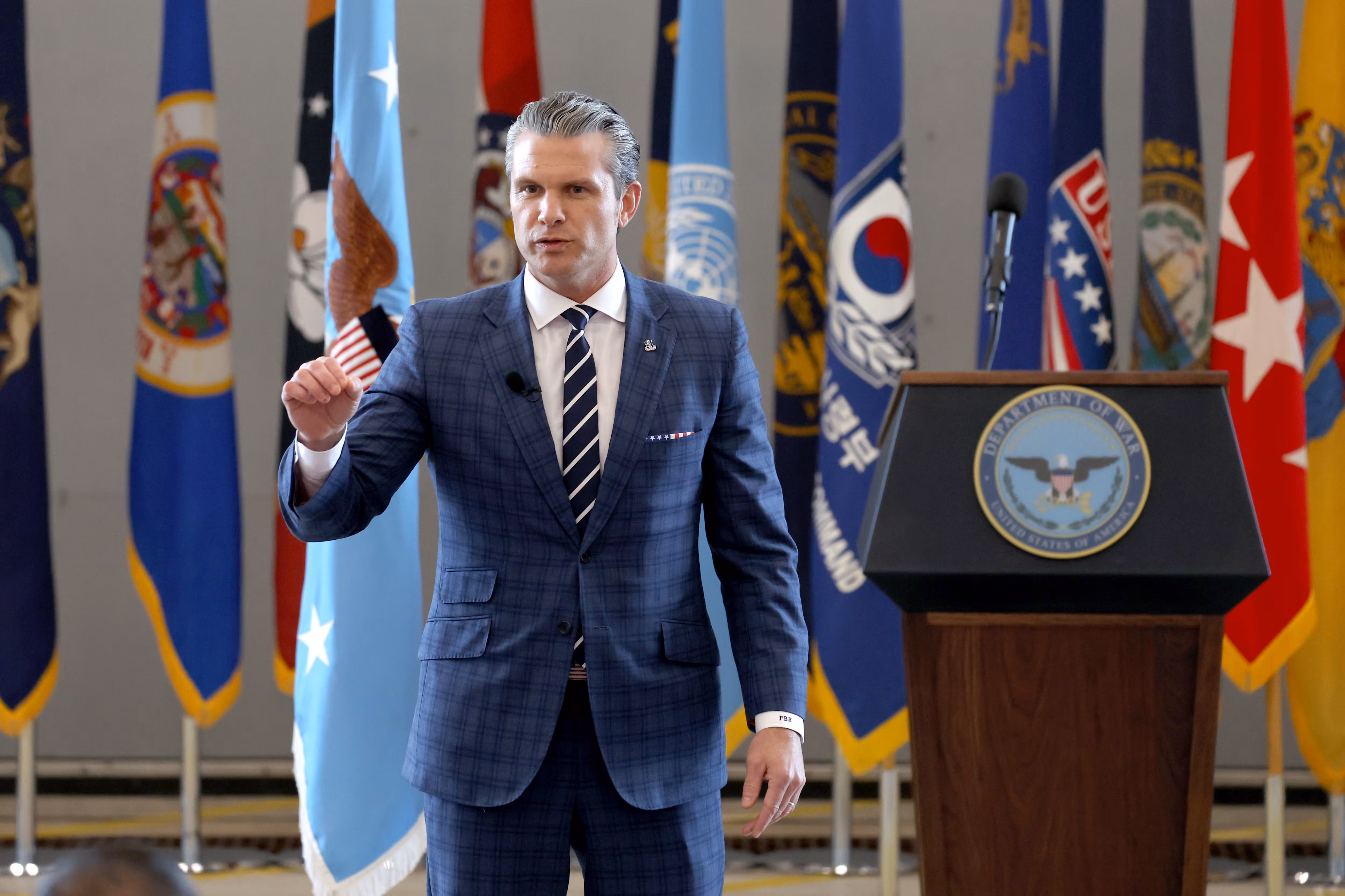 피트 헤그세스 미국 전쟁부(국방부) 장관이 지난해 11월 4일 경기도 평택시 캠프 험프리스에서 열린 장병격려행사에서 격려사를 하고 있다. /뉴스1