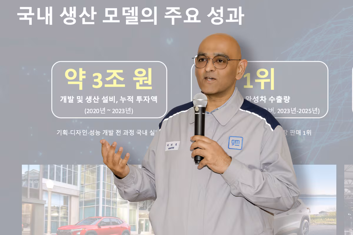 아시프 카트리 제너럴모터스 해외사업부문 생산총괄 부사장이 28일 한국GM 창원공장에서 국내 취재진과 간담회를 가졌다. /한국GM 제공