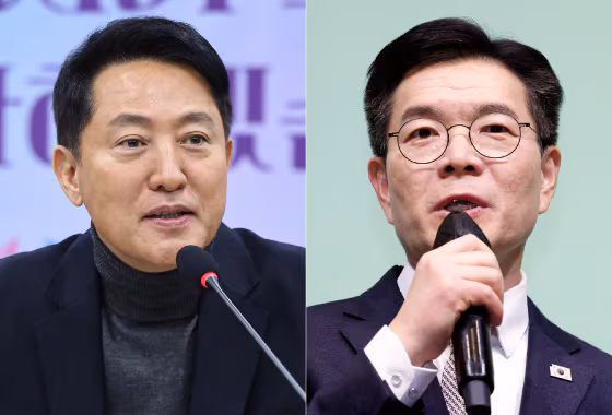 오세훈 서울시장(왼쪾)과 정원오 전 성동구청장. /뉴스1