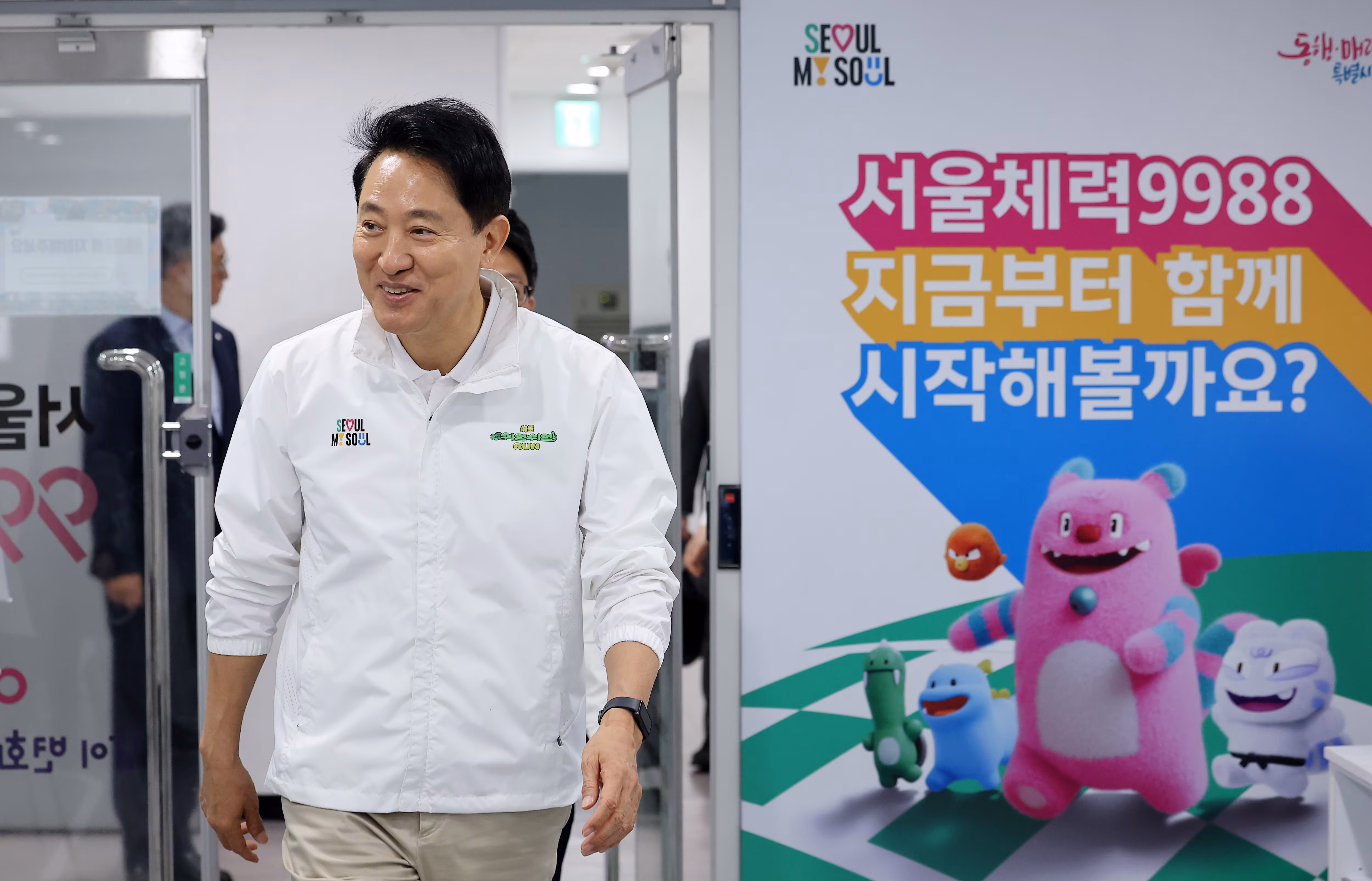 오세훈 국민의힘 서울시장 후보가 29일 서울 도봉구 서울체력9988 도봉센터에서 1호 공약 발표를 위해 참석하고 있다. /뉴스1