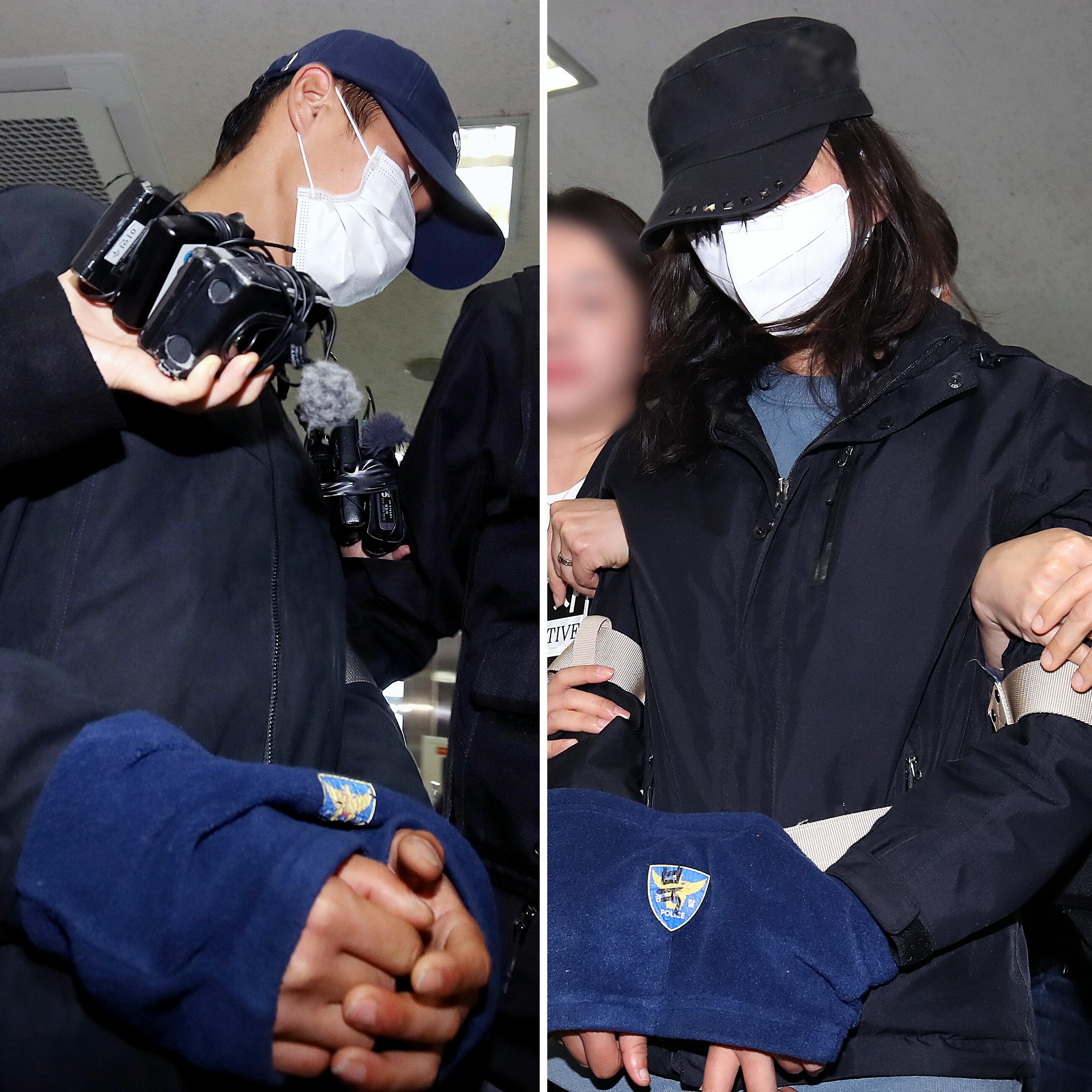 50대 장모를 살해하고 여행용 가방(캐리어)에 담아 대구 북구 신천 잠수교 인근에 버린 혐의(존속살해 등)를 받는 20대 사위(왼쪽)와 시체유기 등 범행에 가담한 20대 딸이 지난 2일 오전 구속 전 피의자 심문(영장실질심사)을 받기 위해 대구지방법원에 도착하고 있다./뉴스1