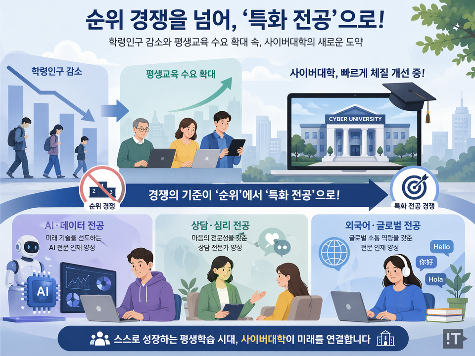 학령인구 감소와 평생교육 수요 확대 속에서 사이버대학이 빠르게 체질을 바꾸고 있다. / 챗GPT 생성