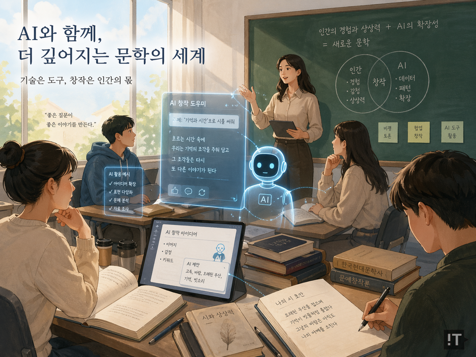 대학들이 문예창작·어문·인문 계열에 AI 융합 수업을 잇달아 도입하면서, 글쓰기와 창작 교육의 방식 자체가 변화하기 시작했다. / 챗GPT 생성