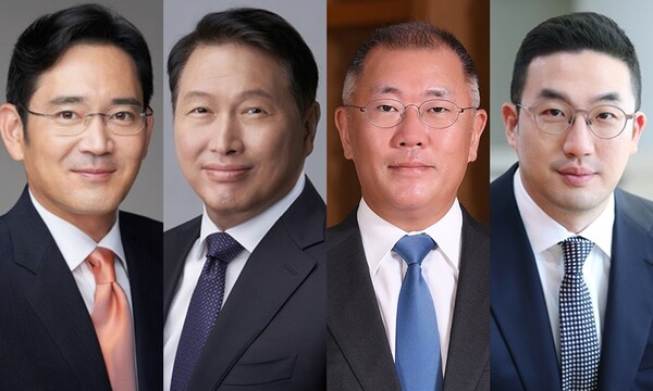 (왼쪽부터)이재용 삼성전자 회장, 최태원 SK그룹 회장(대한상공회의소 회장), 정의선 현대차그룹 회장, 구광모 LG그룹 회장. / 각 사