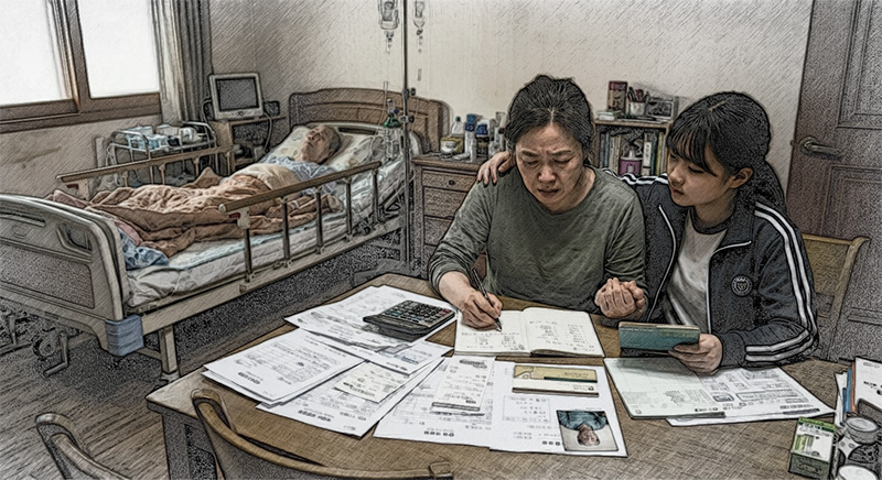 7일 오전 국회에서 진행된 '영케어러 관점에서 본 위기아동청년법 시행의 쟁점과 과제' 토론회에서 돌봄 커뮤니티 'N인분' 조기현 대표는 최근 할아버지의 간병으로 보조 돌봄자이자 엄마의 정서적 지지자 역할을 하고 있는 중학생 사례를 전했다. / 생성형 AI로 제작한 이미지