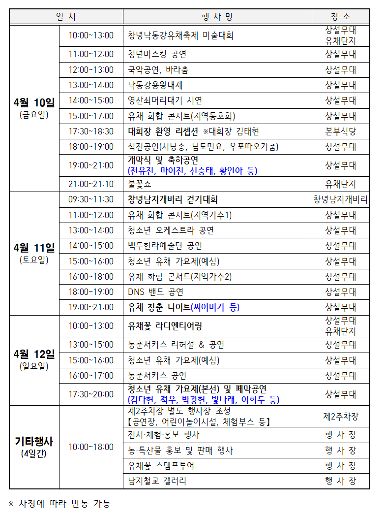 축제 일정 / 사진=창녕군