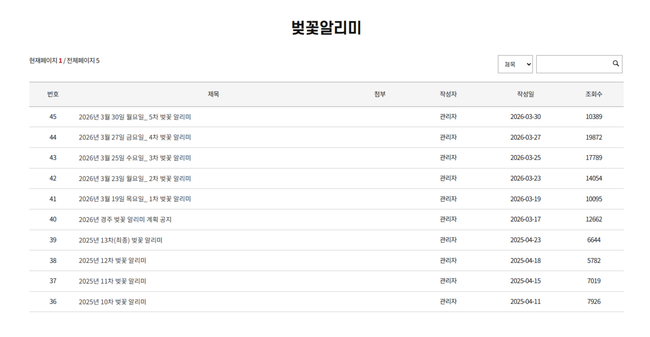 벚꽃알리미를 통해 경주 벚꽃 상황 체크하기 / 캡처