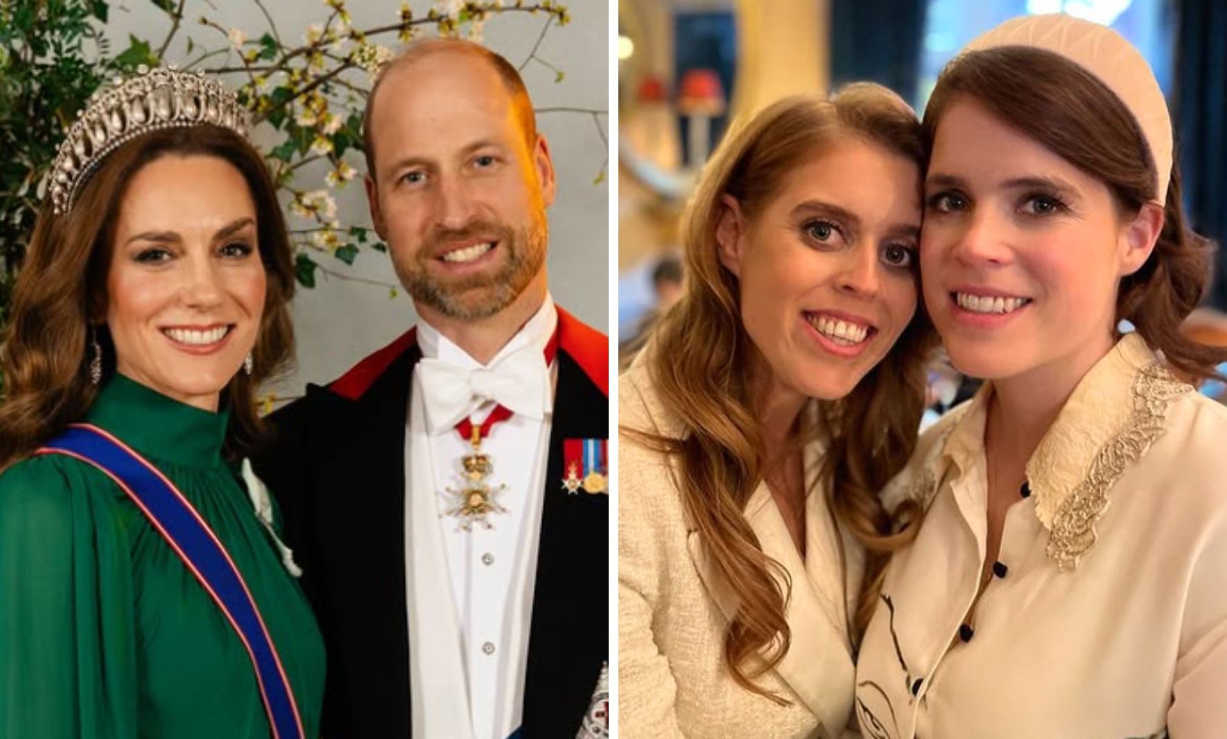 The Prince and Princess of Wales (Left) and Princess Beatrice and Princess Eugenie (Right) / Credit: Instagram