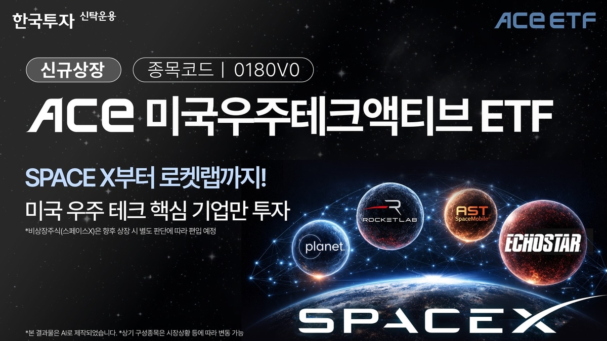 스페이스X 상장 앞두고 '우주 ETF' 경쟁 점화…ACE·TIGER 동시 출격 4 한투운용, '스페이스X 담을' 美우주테크액티브 ETF 14일 상장 | 연합뉴스