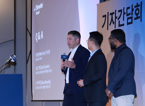 From left to right, Josh Zywien, Vice President of Global Solutions Marketing at Workday; Heo Jeong-yeol, the new Country Manager of Workday Korea; and Shan Moorty, CTO of Workday Asia-Pacific, are participating in a Q&A session / Provided by Workday