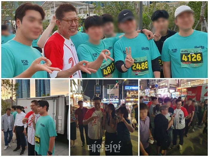 박형준 국민의힘 부산시장 후보가 30일 부산 동구 북항 친수공원에서 열린 마라톤 대회와 부산 수영구 광안리 해수욕장에서 시민들과 사진 촬영을 하고 있다. ⓒ데일리안 김민석 기자