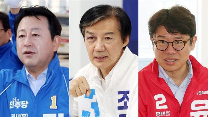 왼쪽부터 김용남 더불어민주당 후보, 조국 조국혁신당 후보, 유의동 국민의힘 후보 ⓒ데일리안 홍금표 기자