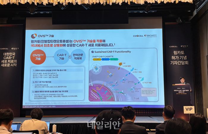 김원석 삼성서울병원 혈액종양내과 교수가 14일 서울 중구 포시즌스호텔에서 열린 ‘림카토 허가 기념 기자간담회’에서 ‘DLBCL 치료의 미충족 수요 및 림카토의 임상적 가치’를 주제로 발표하고 있다. ⓒ데일리안 김효경 기자