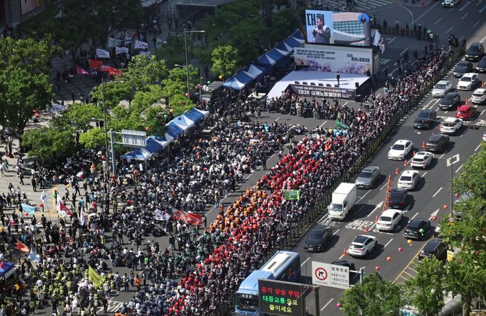 광화문에서 모인 민주노총. ⓒ 연합뉴스