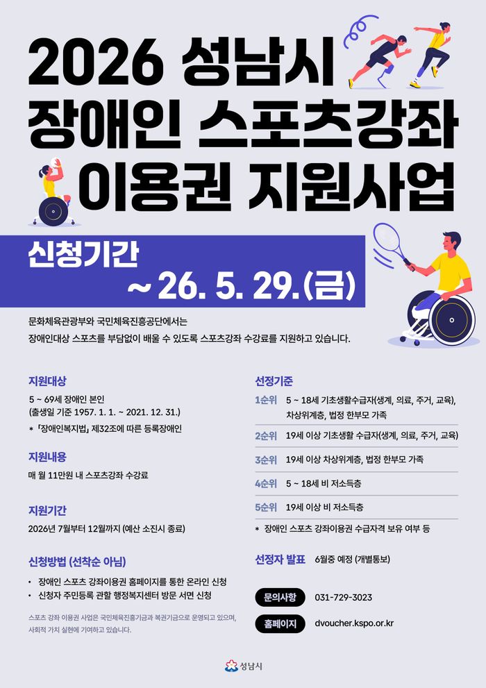 장애인 스포츠 강좌 이용권 지원사업 안내 포스터.ⓒ성남시 제공