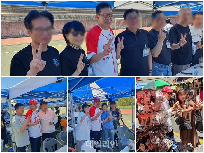 박형준 국민의힘 부산시장 후보가 30일 방문한 부산 사상구 신라대학교와 부산 중구 용두산공원 앞 거리에서 시민들과 사진 촬영을 하고 있다. ⓒ데일리안 김민석 기자