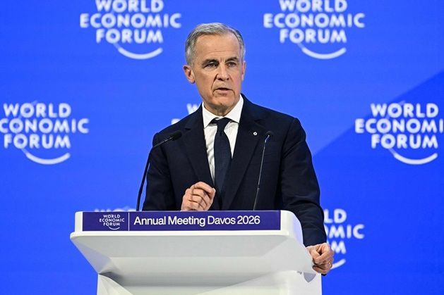 마크 카니 캐나다 총리가 지난 1월 스위스 다보스에서 열린 세계경제포럼(WEF)에서 연설하고 있다. ⓒ AFP/연합뉴스