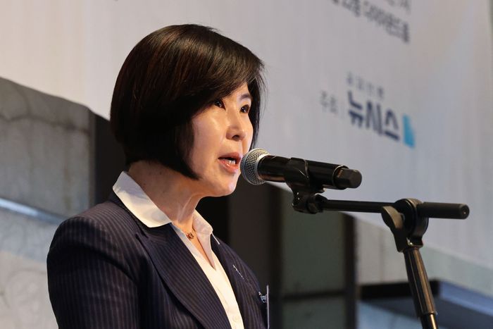 김미애 국민의힘 의원이 3월 16일 서울 중구 더플라자호텔에서 열린 제10회 뉴시스 제약-바이오 포럼 