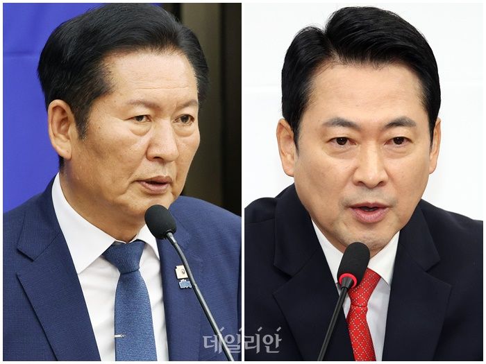 정청래(왼쪽) 더불어민주당 대표와 장동혁 국민의힘 대표 ⓒ데일리안 홍금표 기자