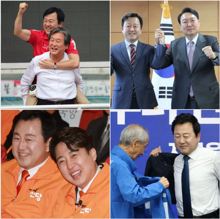 유의동 국민의힘 평택을 후보가 6일 SNS에 올린 김용남 더불어민주당 후보의 과거 사진들. 유의동 국민의힘 후보 페이스북 갈무리