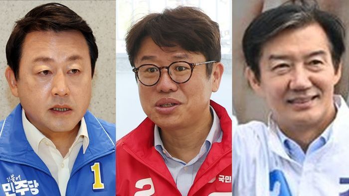 (왼쪽부터) 6·3 경기 평택을 국회의원 재선거에 출마한 김용남 더불어민주당 후보, 유의동 국민의힘 후보, 조국 조국혁신당 후보 ⓒ데일리안 홍금표 기자·뉴시스