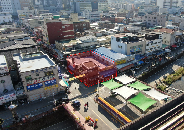 용인중앙시장 복합편의시설 건립사업 대상지(사진 속 붉은 부분). ⓒ용인시 제공