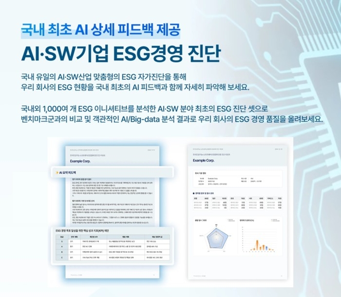 KOSA는 국내 AI·SW 기업의 ESG 경영 역량 강화를 위한 지능형 진단서비스을 제공하고 있다.