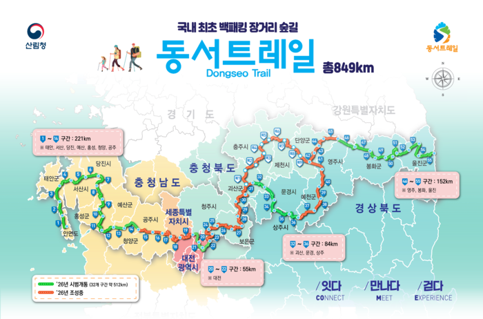 동서트레일 전체 노선(2026 시범개통 구간 안내도)
