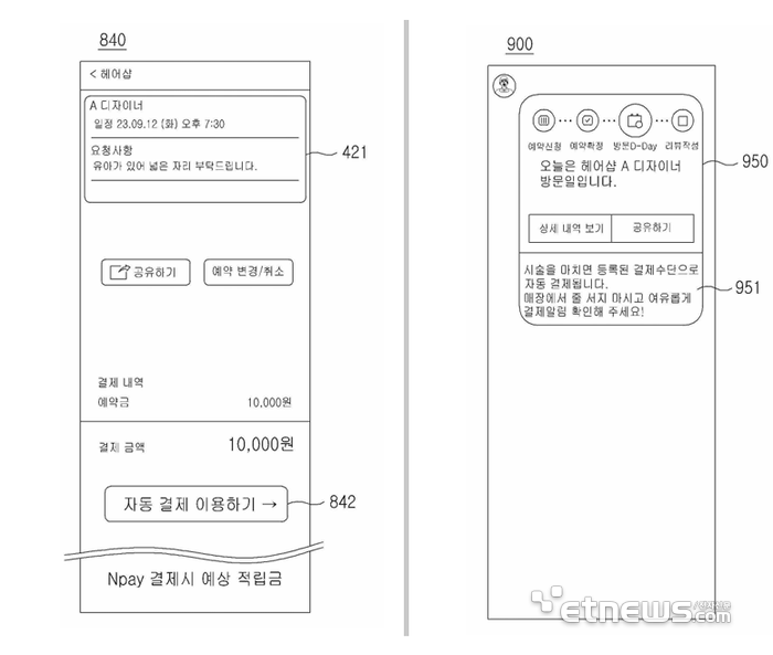 네이버가 출원한 '매장 방문 자동 결제를 위한 방법, 컴퓨터 장치, 및 컴퓨터 프로그램' 기술 적용 예시 도면. [사진=키프리스 갈무리]