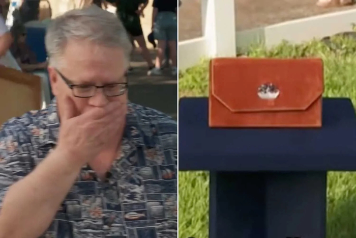 골동품 감정 프로그램 '앤티크 로드쇼(Antiques Roadshow)'에 출연한 미국 남성이 자신의 중고 핸드백이 진품 까르띠에로 판정되자 감격하고 있다. 사진=틱톡 캡처