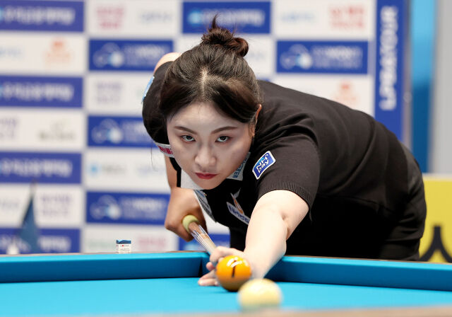 김민아(NH농협카드)가 김가영을 상대로 23일 오후 9시 '고양 킨텍스 PBA 스타디움'에서 '우리금융캐피탈 PBA-LPBA 챔피언십' LPBA 결승 맞대결에서 결승 패배 설욕을 노린다. /PBA 제공